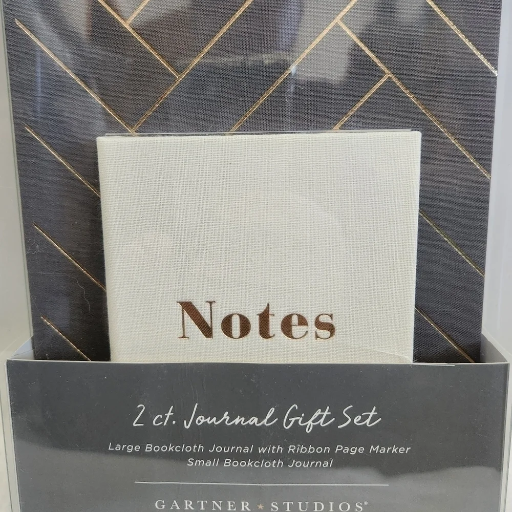 Gartner Studios Cream Gray Gold Bookcloth Journal 2 Piece Gift Set NWT